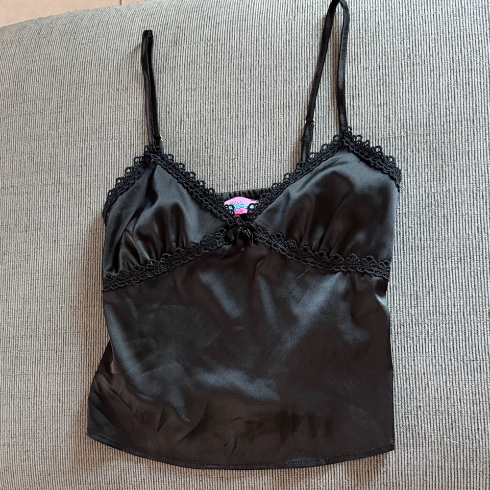 Edikted Black Satin Top with Lace Detail
